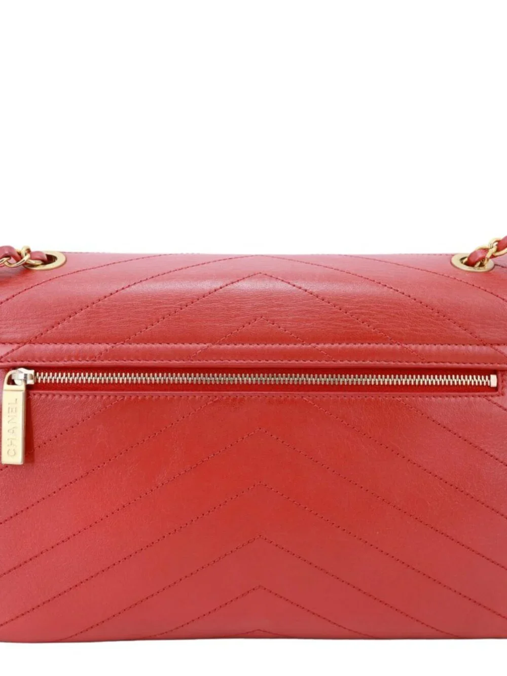 Chanel Envelope Flap Lambskin Chevron Stitched Leather Crossbody Bag Red